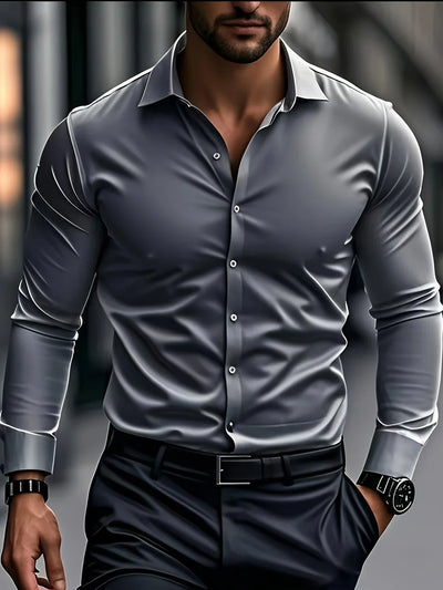 Byron™ – Camisa de manga larga para caballero, de estilo elegante con cierre de botones al frent