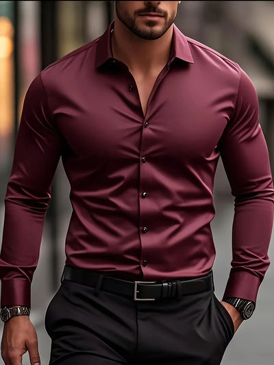 Byron™ – Camisa de manga larga para caballero, de estilo elegante con cierre de botones al frent