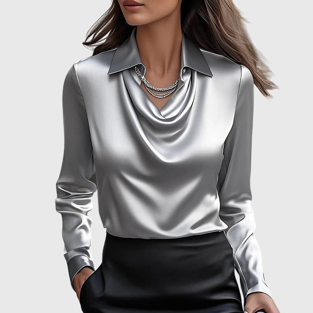 Sylvie™ | Blusa Satinada con Cuello Plisado y Acabado Elegante