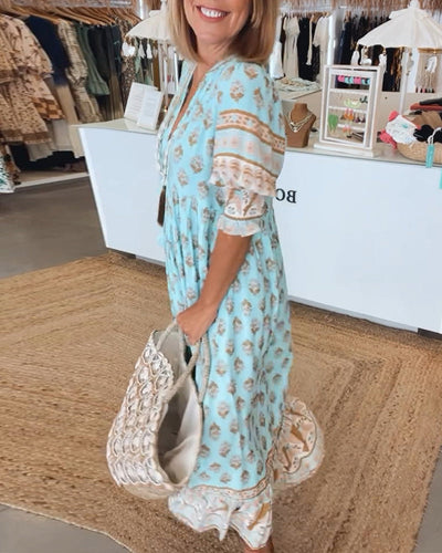 Giulia™ | Vestido midi estampado con escote en V y elegantes mangas tipo globo