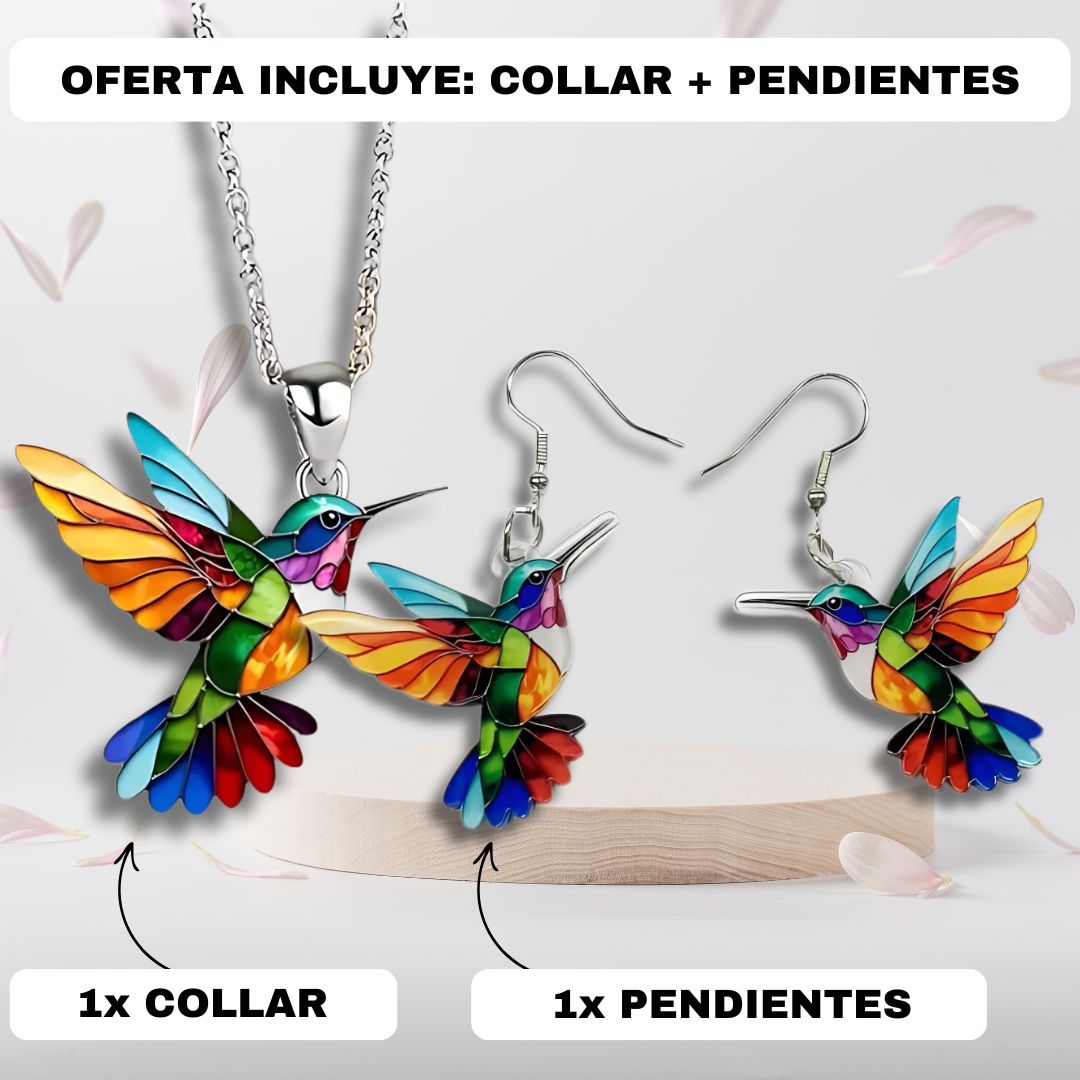 Auréa™ | Elegante Collar y Pendientes de Colibrí