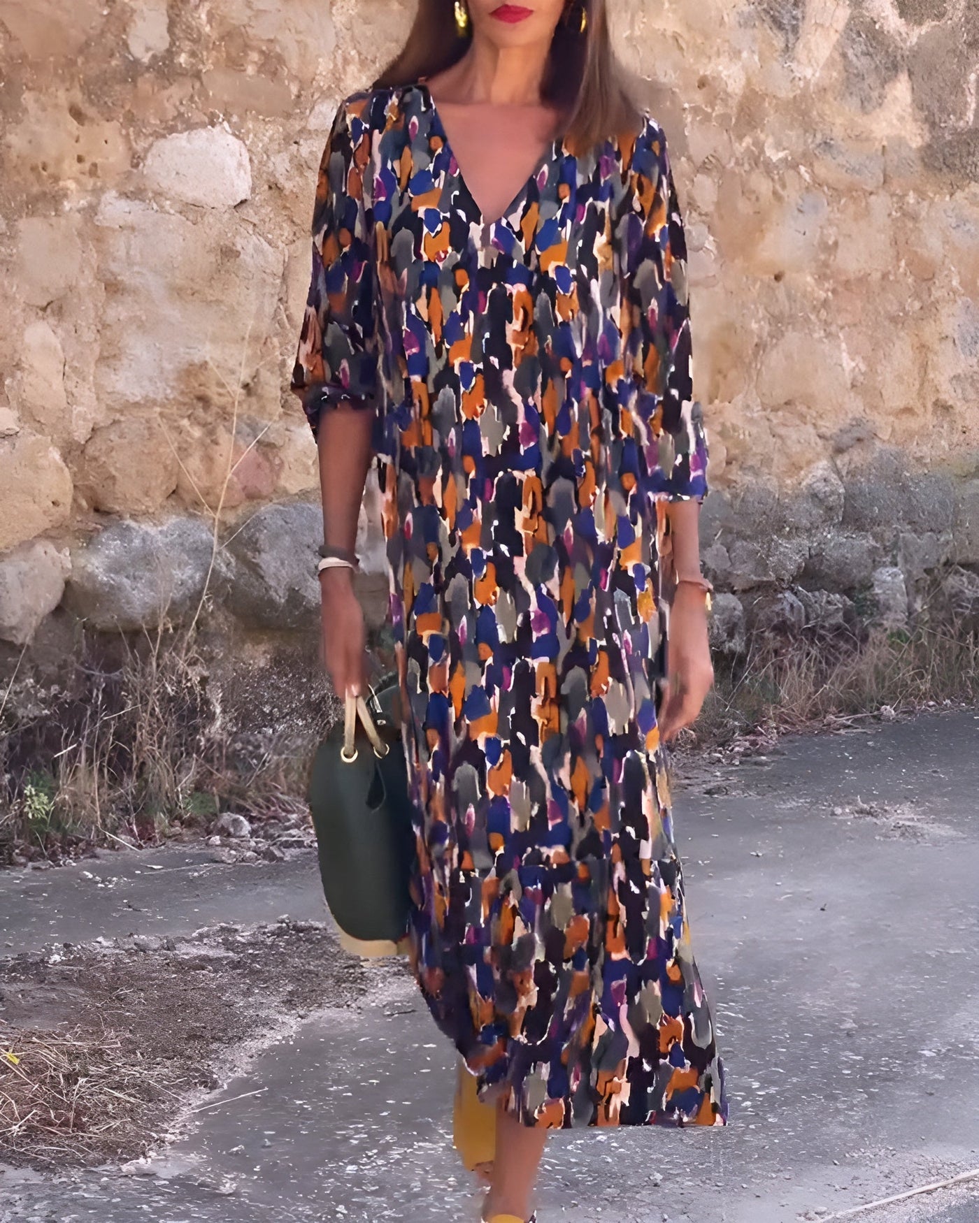 Violetta™ | Vestido largo con escote en V y diseño retro para elegancia en cualquier momento