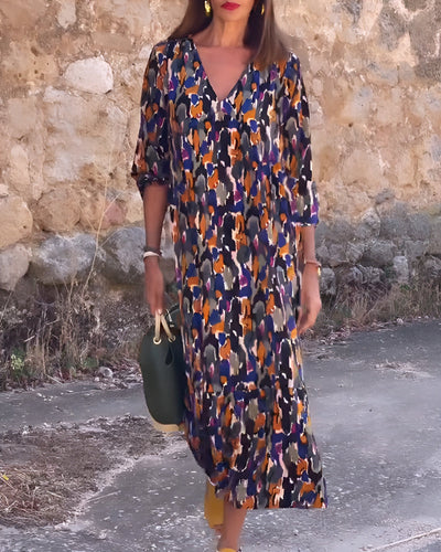 Violetta™ | Vestido largo con escote en V y diseño retro para elegancia en cualquier momento