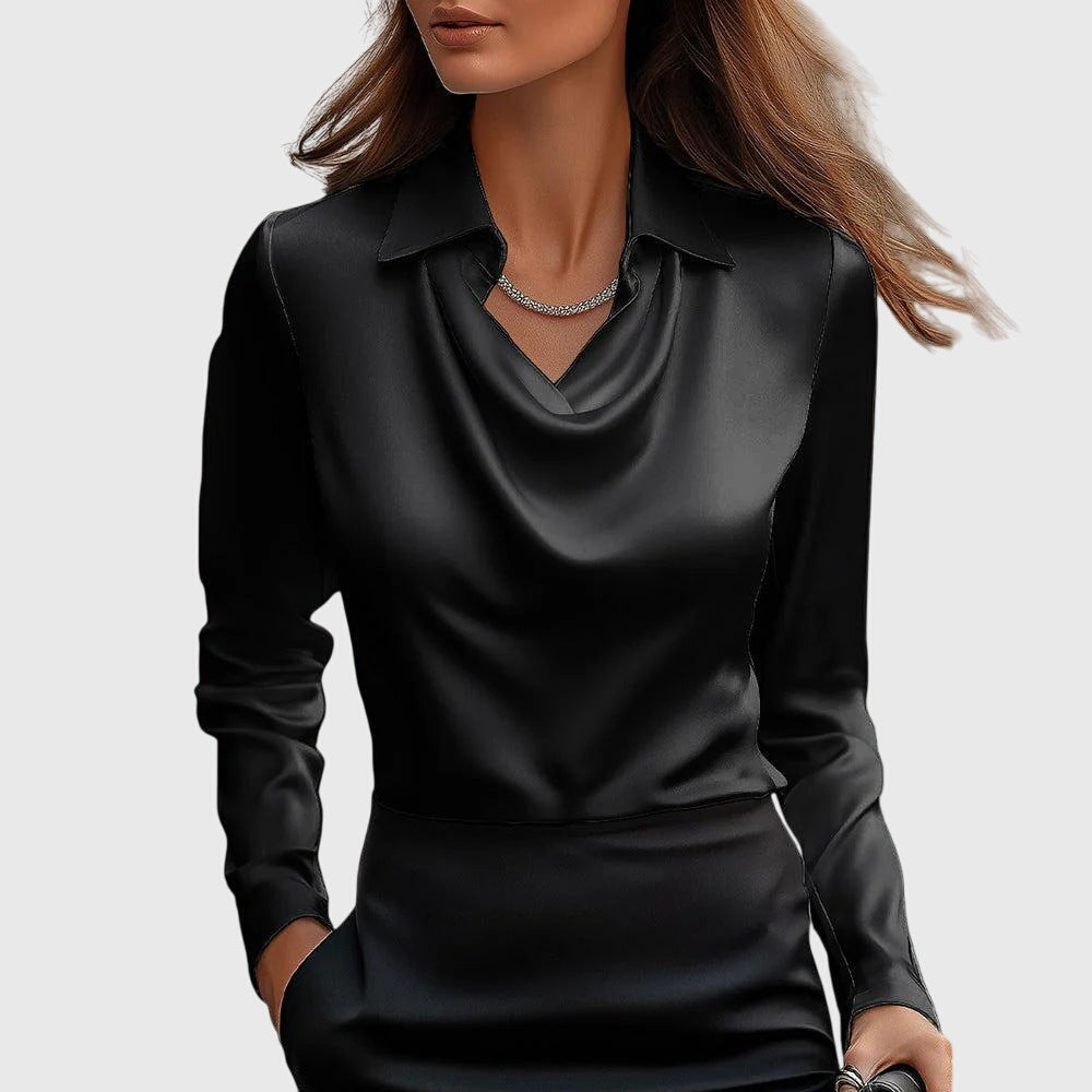 Sylvie™ | Blusa Satinada con Cuello Plisado y Acabado Elegante
