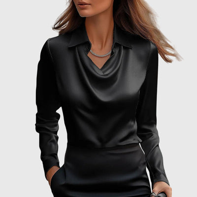 Sylvie™ | Blusa Satinada con Cuello Plisado y Acabado Elegante