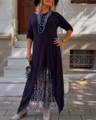 Raffaella™ | Vestido asimétrico con mangas largas y falda tipo tul para un look chic y único