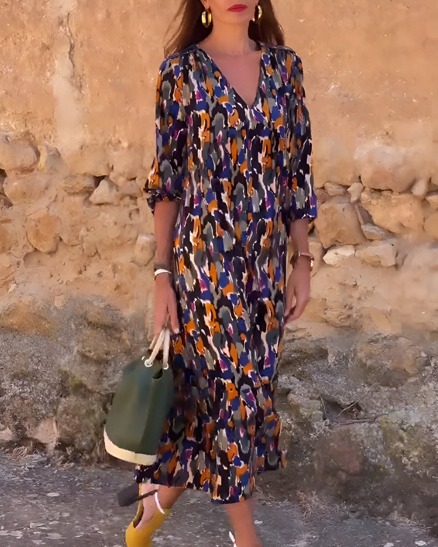 Violetta™ | Vestido largo con escote en V y diseño retro para elegancia en cualquier momento