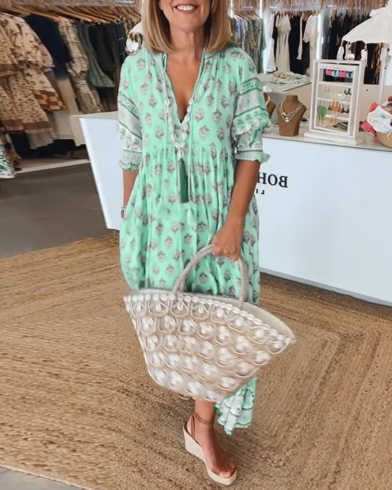 Giulia™ | Vestido midi estampado con escote en V y elegantes mangas tipo globo