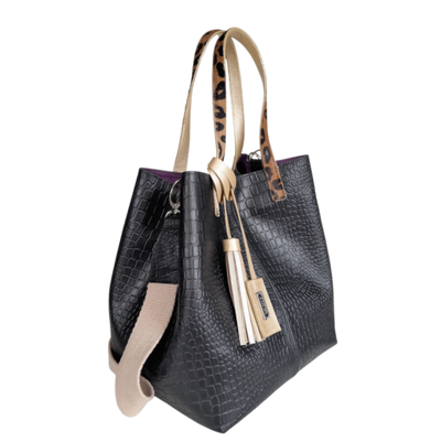 Giulia™ | Bolso Negro de Cuero con Estilo Reptil