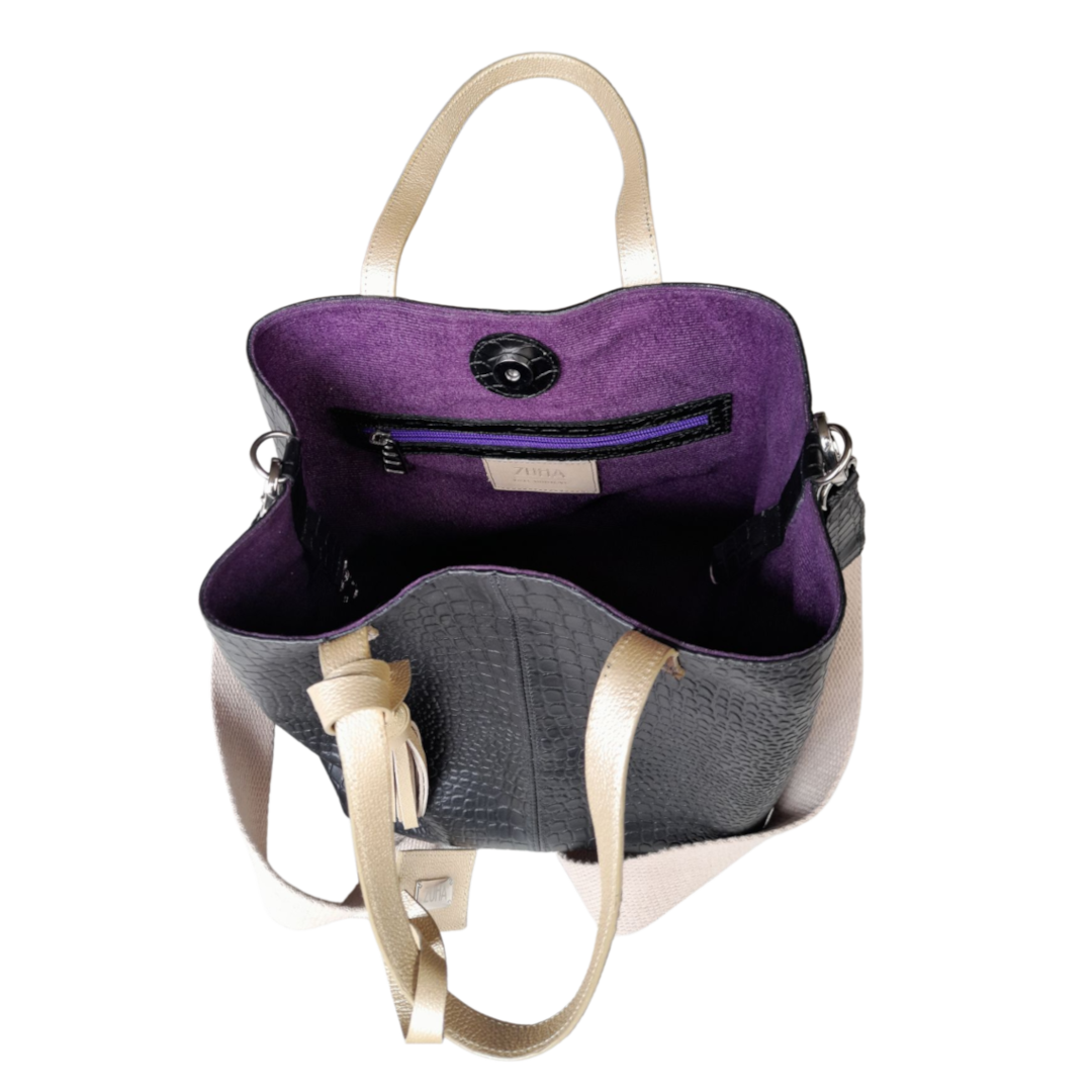 Giulia™ | Bolso Negro de Cuero con Estilo Reptil