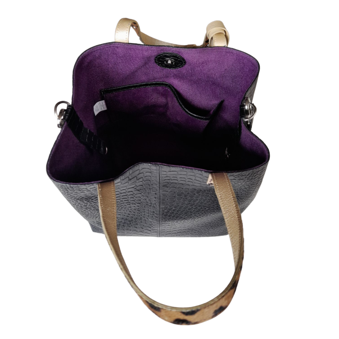 Giulia™ | Bolso Negro de Cuero con Estilo Reptil