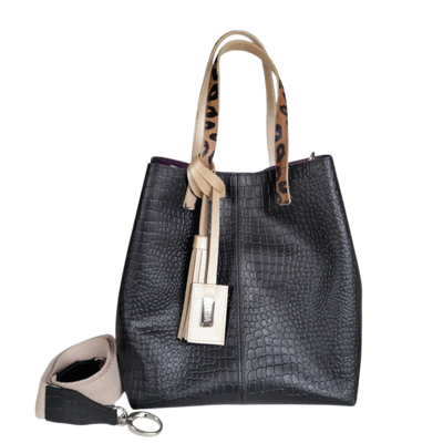 Giulia™ | Bolso Negro de Cuero con Estilo Reptil