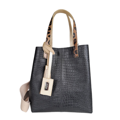 Giulia™ | Bolso Negro de Cuero con Estilo Reptil