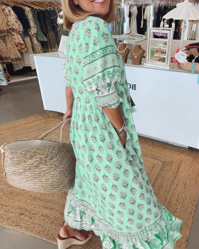 Giulia™ | Vestido midi estampado con escote en V y elegantes mangas tipo globo
