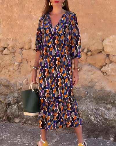 Violetta™ | Vestido largo con escote en V y diseño retro para elegancia en cualquier momento