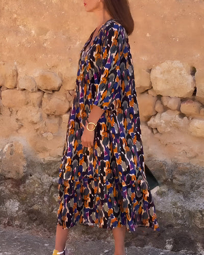 Violetta™ | Vestido largo con escote en V y diseño retro para elegancia en cualquier momento