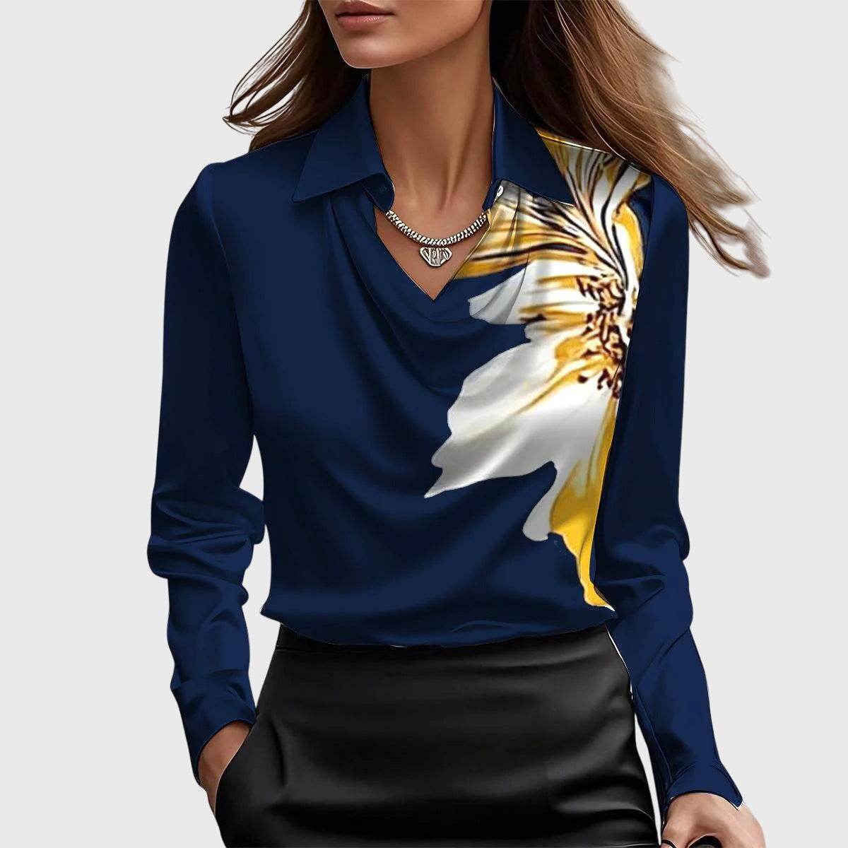 Sylvie™ | Blusa Satinada con Cuello Plisado y Acabado Elegante