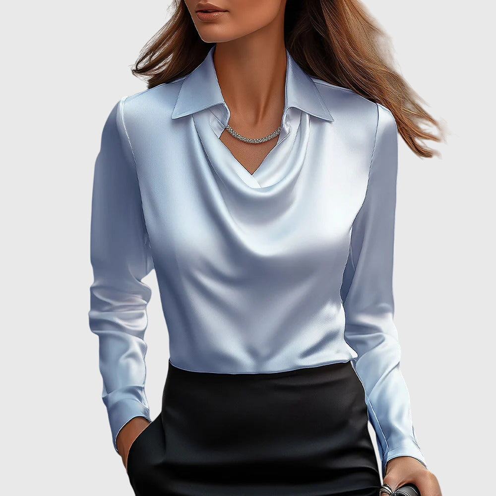 Sylvie™ | Blusa Satinada con Cuello Plisado y Acabado Elegante