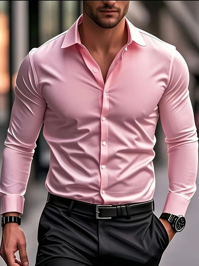 Byron™ – Camisa de manga larga para caballero, de estilo elegante con cierre de botones al frent