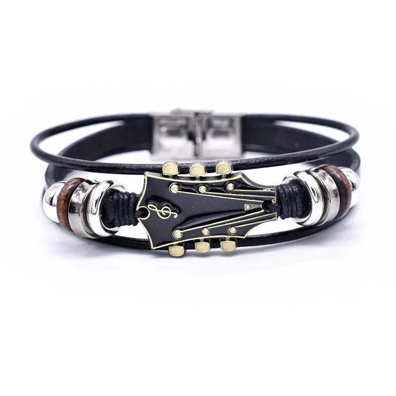 Pulsera de Cuero de Guitarra Hecha a Mano