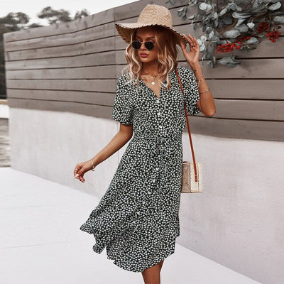 Fiorella™ - Vestido largo cuello en v estampado floral