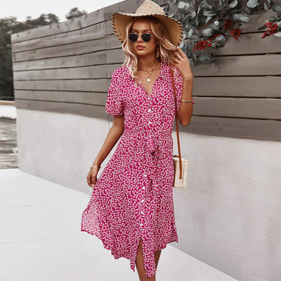 Fiorella™ - Vestido largo cuello en v estampado floral