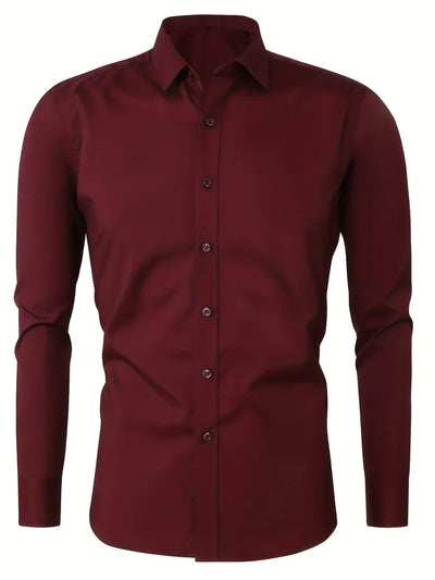 Byron™ – Camisa de manga larga para caballero, de estilo elegante con cierre de botones al frent