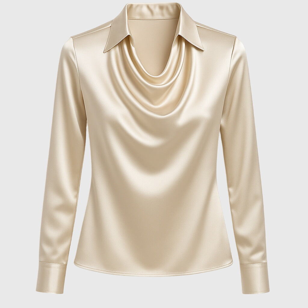 Sylvie™ | Blusa Satinada con Cuello Plisado y Acabado Elegante