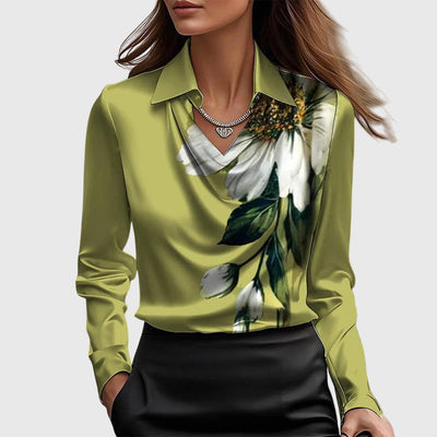 Sylvie™ | Blusa Satinada con Cuello Plisado y Acabado Elegante