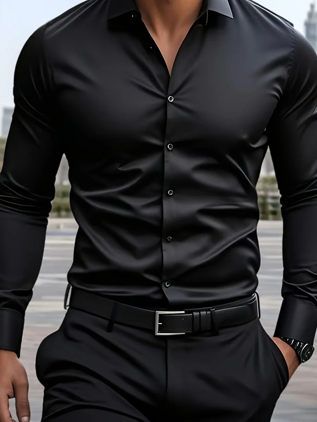 Byron™ – Camisa de manga larga para caballero, de estilo elegante con cierre de botones al frent