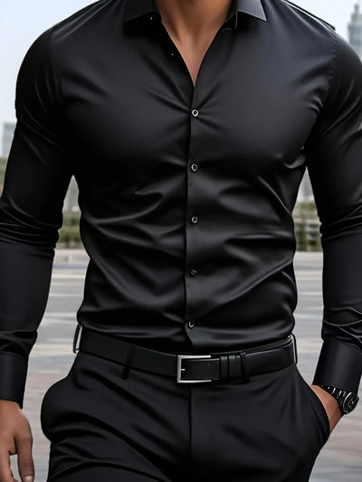 Byron™ – Camisa de manga larga para caballero, de estilo elegante con cierre de botones al frent