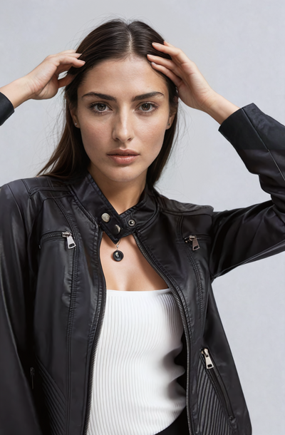 Debora | Chaqueta de piel cuello mao