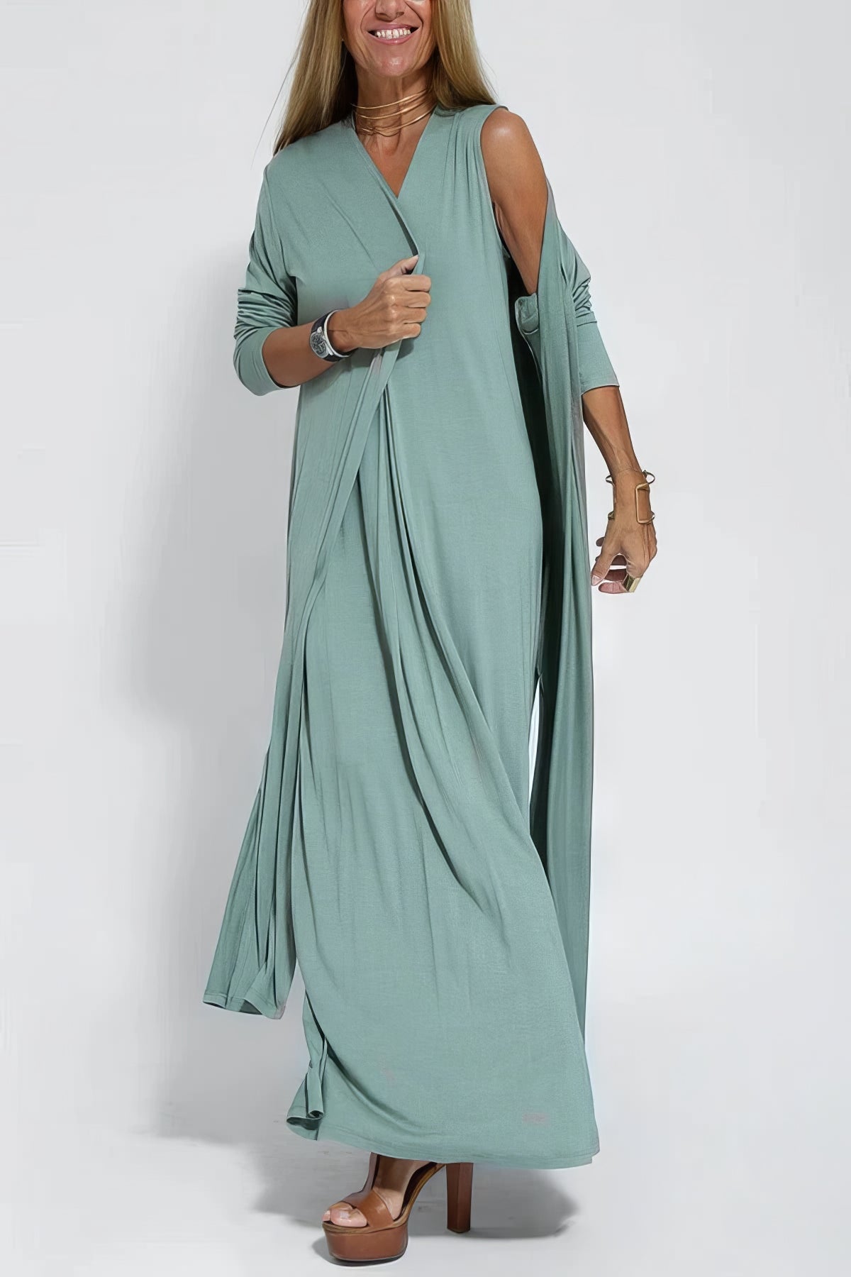 Elise™ | Vestido largo elegante con cárdigan a juego incluido para un toque distinguido